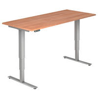 SCHREIBTISCH 180/80/63,5-128,5 cm Silberfarben, Nussbaumfarben höhenverstellbar elektrisch höhenverstellbar  - Silberfarben/Nussbaumfarben, KONVENTIONELL, Holzwerkstoff/Metall (180/80/63,5-128,5cm) - Venda