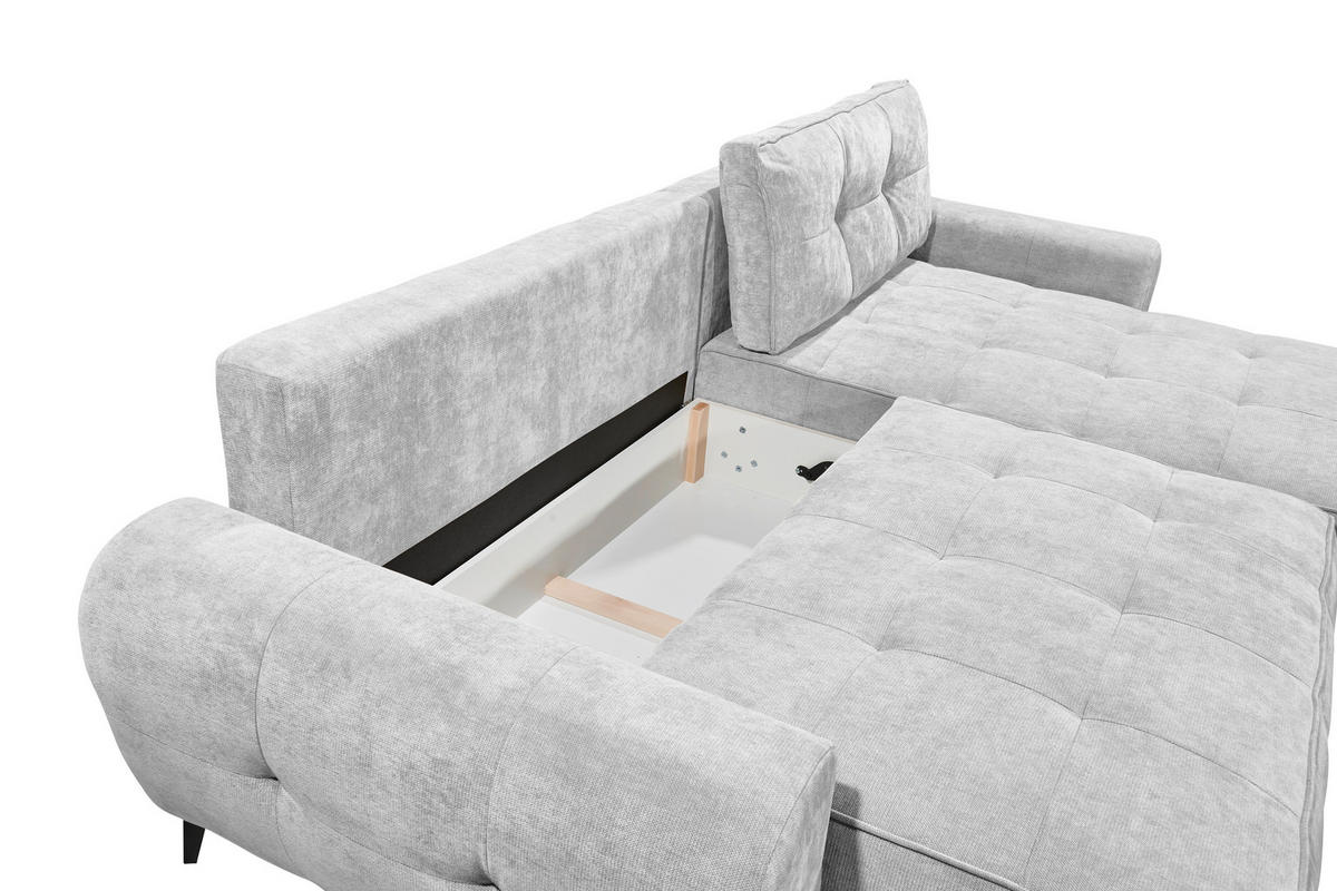 ECKSOFA ELISA Silberfarben Webstoff Bettkasten  - Silberfarben/Schwarz, MODERN, Kunststoff/Textil (284/191cm) - MID.YOU