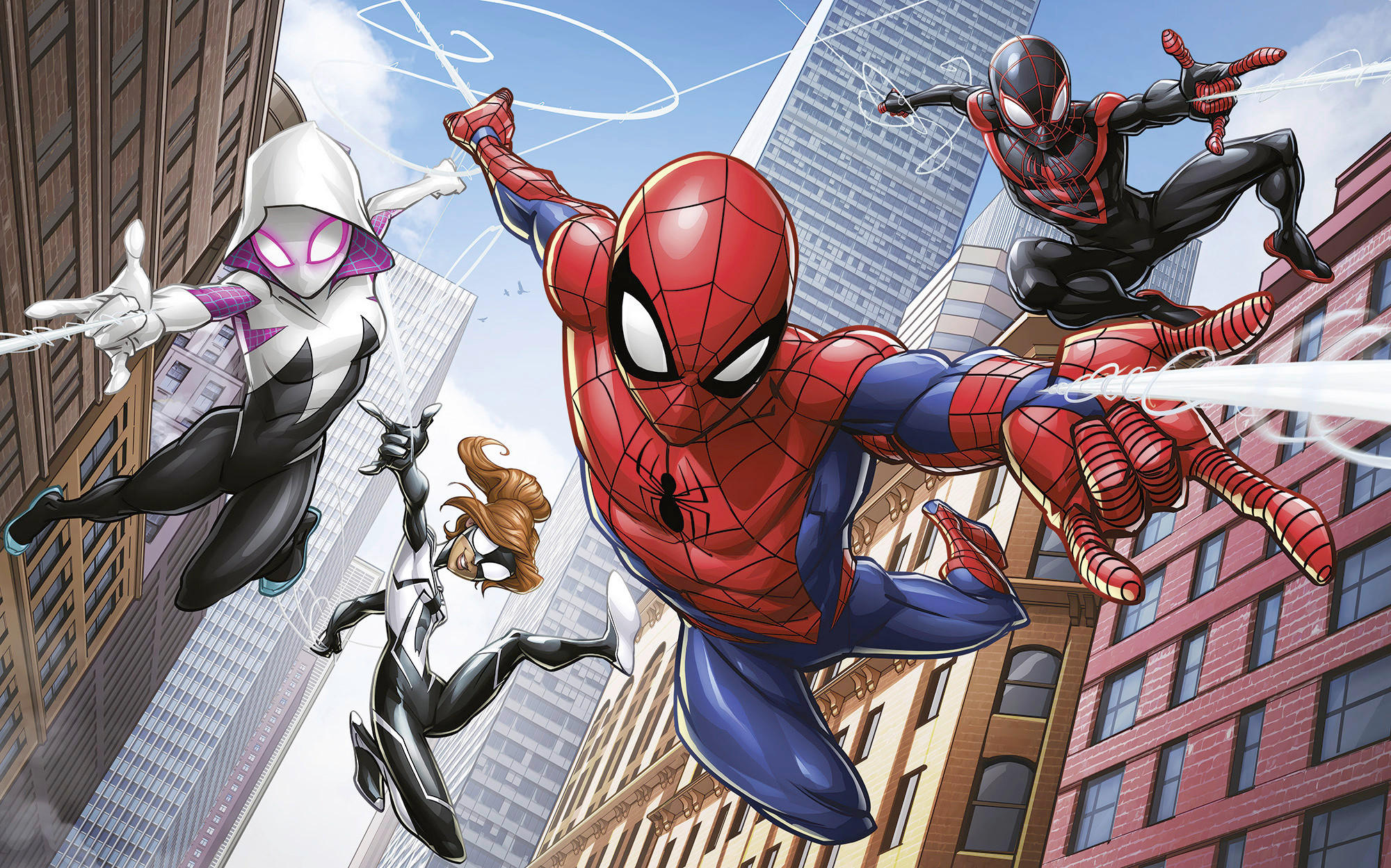 FOTOTAPETE SPIDER-MAN SWINGING CREW  - Naturfarben, Design, Textil (400/250cm) - Marvel