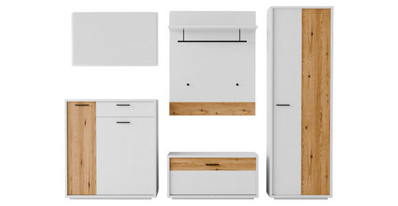 GARDEROBE 5-teilig  in 284/201/37 cm  - Eichefarben/Weiß, Design, Glas/Holzwerkstoff (284/201/37cm) - Xora