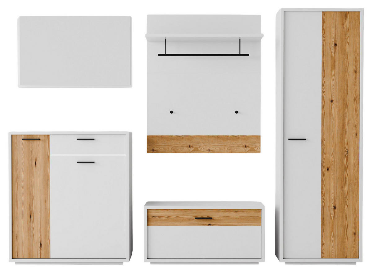 GARDEROBE 5-teilig  in 284/201/37 cm  - Eichefarben/Weiß, Design, Glas/Holzwerkstoff (284/201/37cm) - Xora