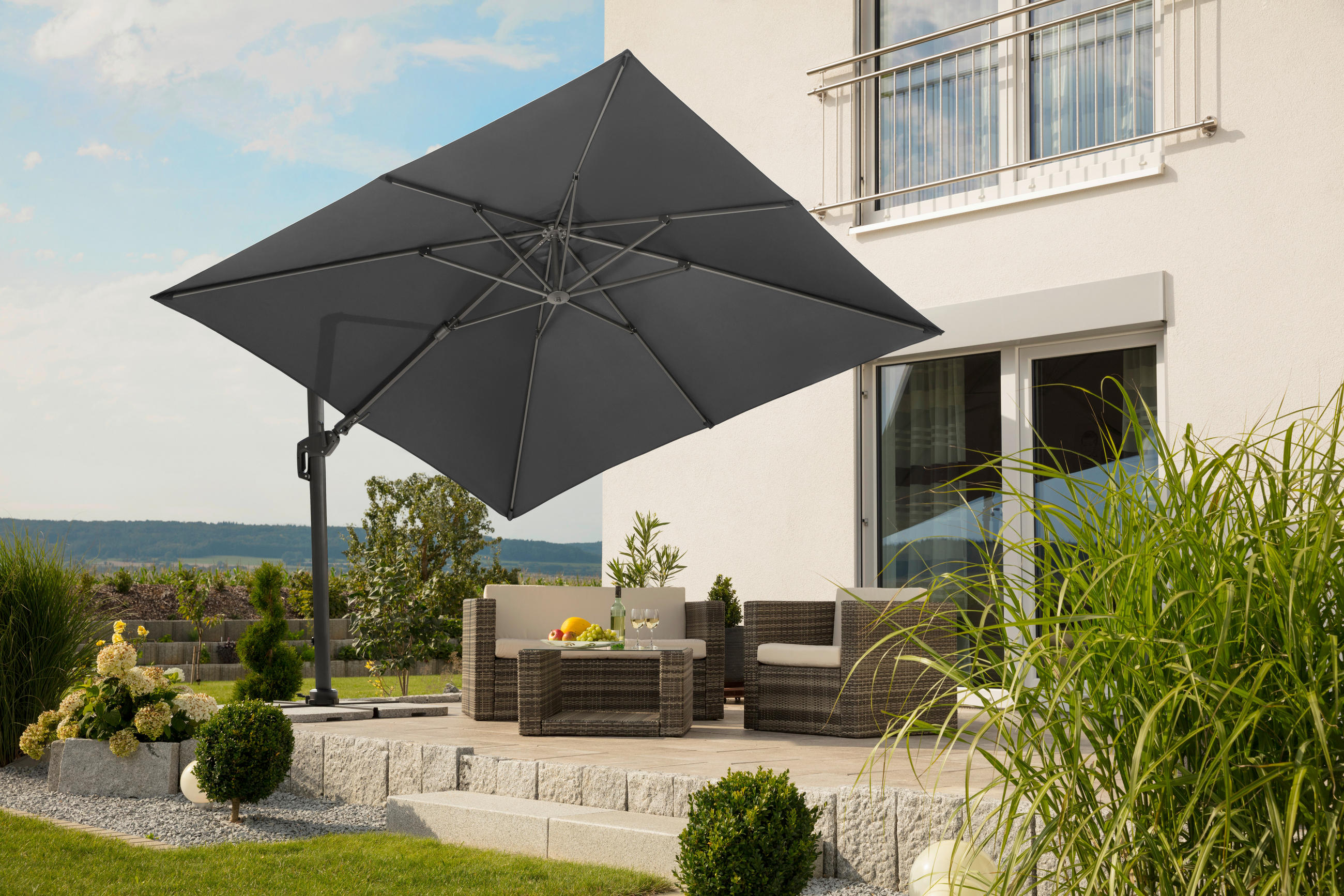 AMPELSCHIRM 300 cm Anthrazit  - Anthrazit, Basics, Textil/Metall (358/263/300cm) - Schneider