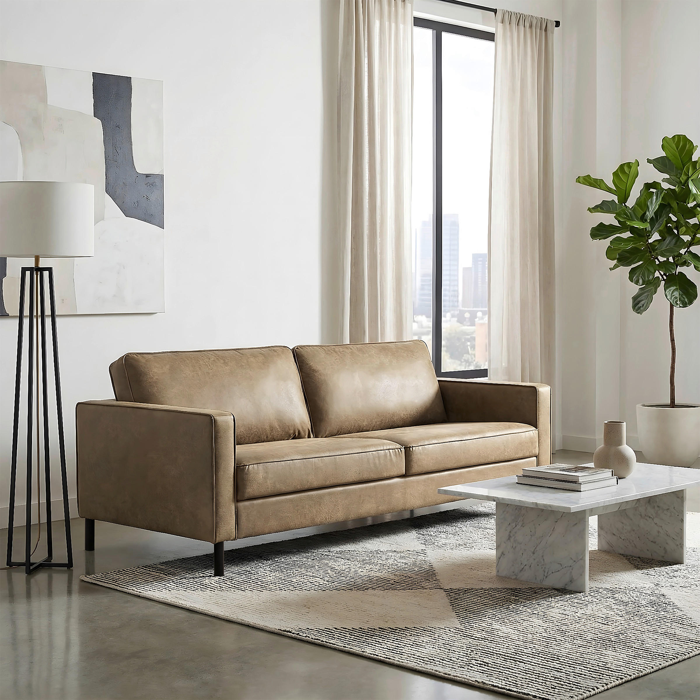 3-SITZER-SOFA Echtleder Lederlook Graubraun  - Graubraun/Schwarz, Design, Leder/Textil (188/85/92cm) - Livetastic