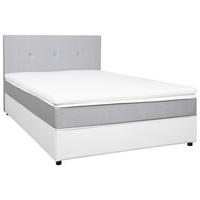 BOXBETT 140/200 cm,  in Weiß, Hellgrau, Matratze, gepolstertes Kopfteil, Topper, H2 = mittel  - Hellgrau/Schwarz, KONVENTIONELL, Holz/Textil (140/200cm) - Boxxx