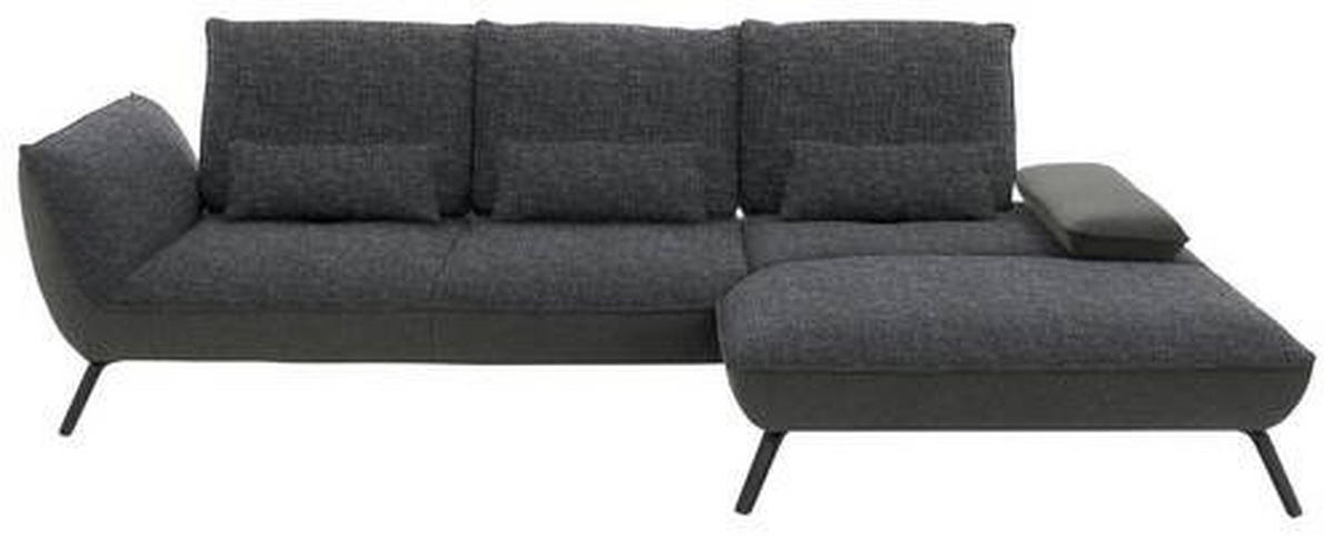 ECKSOFA in Flachgewebe Anthrazit  - Anthrazit/Schwarz, Design, Textil/Metall (301/191cm) - Moderano