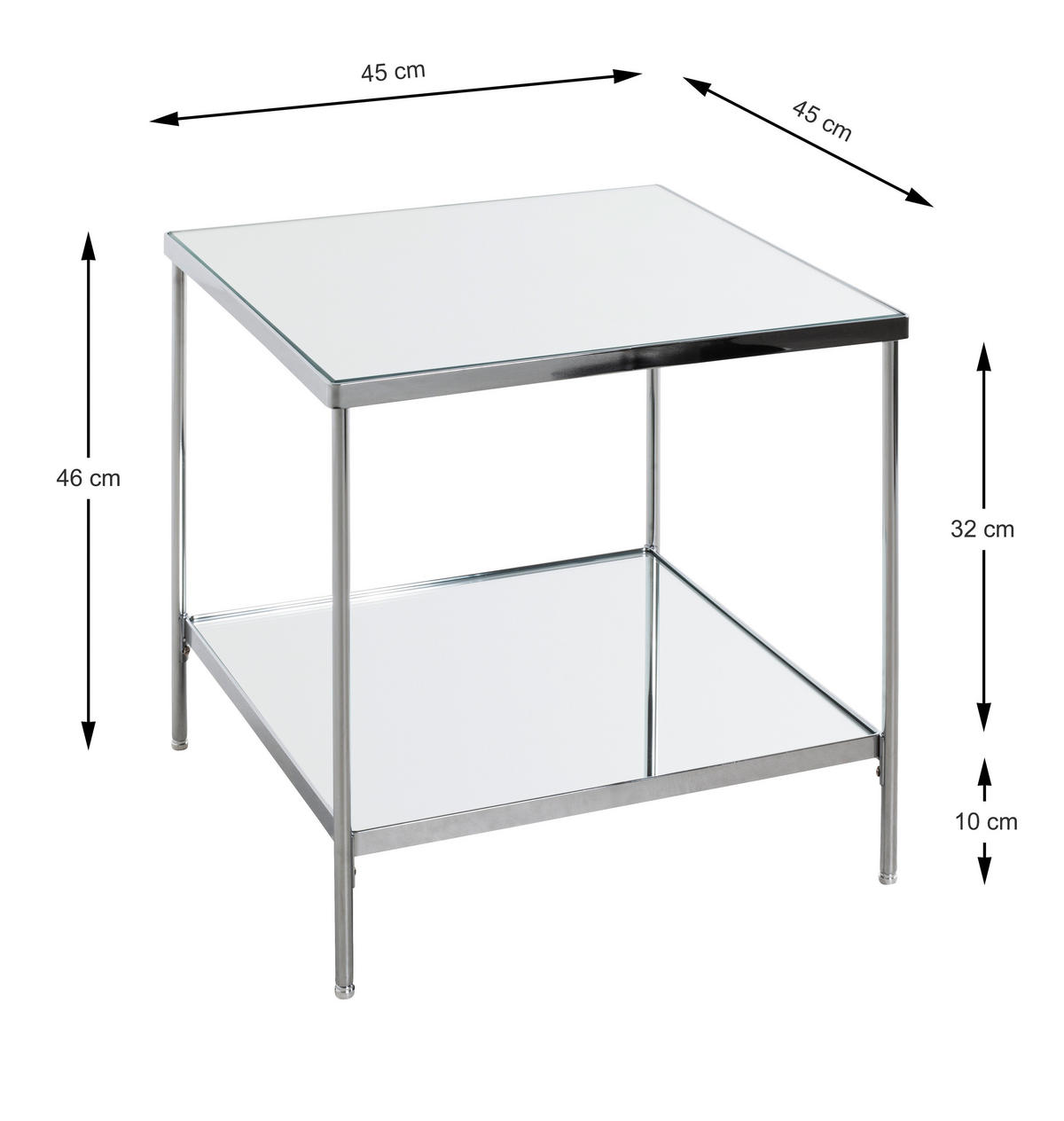 BEISTELLTISCH in Metall, Glas 45/45/46 cm  - Chromfarben, Trend, Glas/Metall (45/45/46cm)