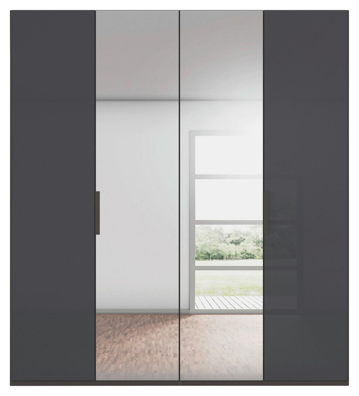 DREHTÜRENSCHRANK 201/223/61 cm,  in Graphitfarben, 4-türig  - Graphitfarben, Basics, Glas/Holzwerkstoff (201/223/61cm) - Novel