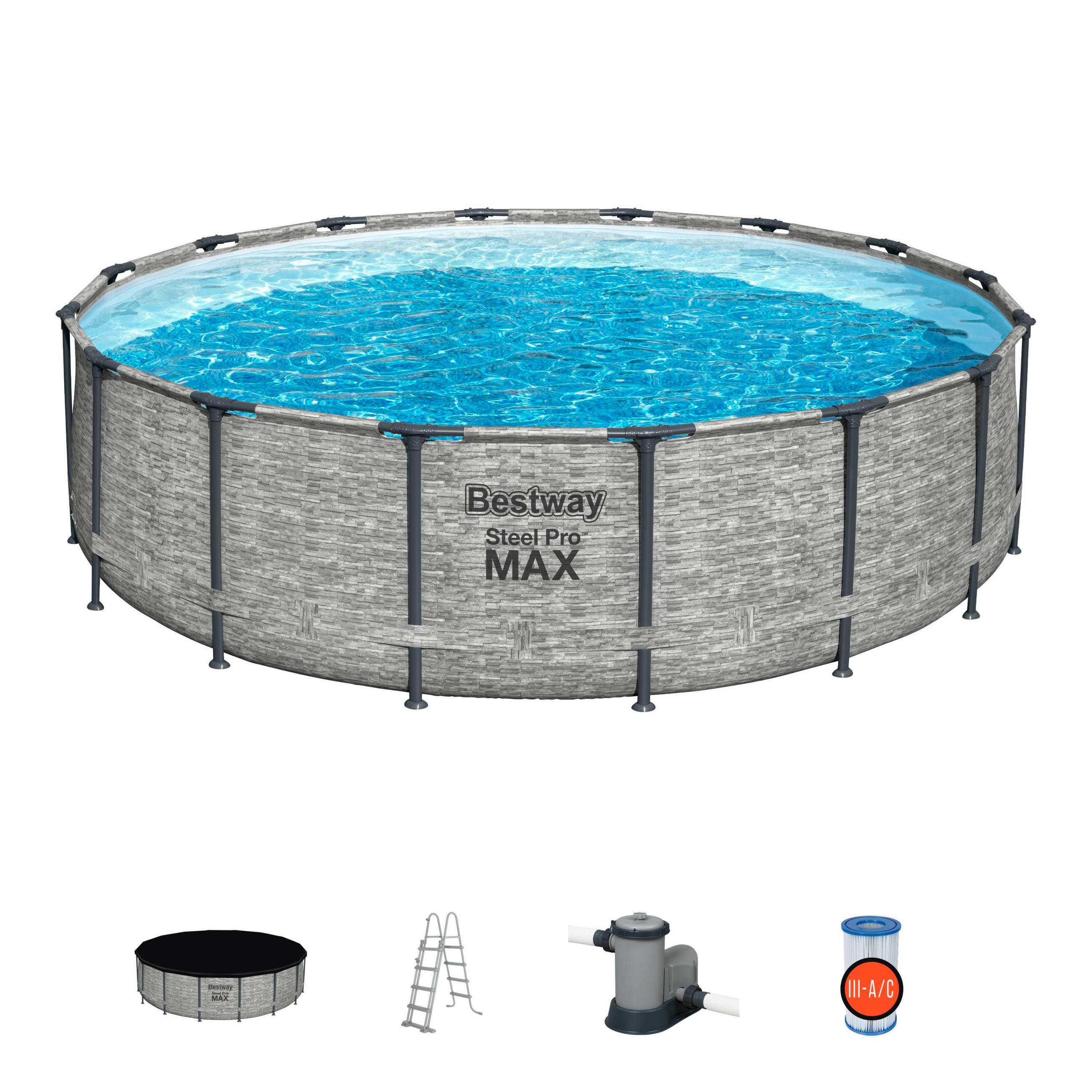 SCHWIMMBECKEN 5619E 488/122 cm  - Blau/Weiß, Basics, Kunststoff/Metall (488/122cm) - Bestway