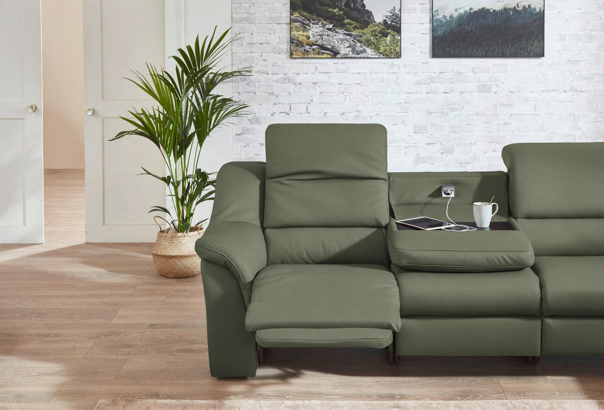 ECKSOFA  in Echtleder Schilfgrün  324/260 cm  - Schilfgrün/Chromfarben, KONVENTIONELL, Leder/Kunststoff (324/260cm) - Cantus