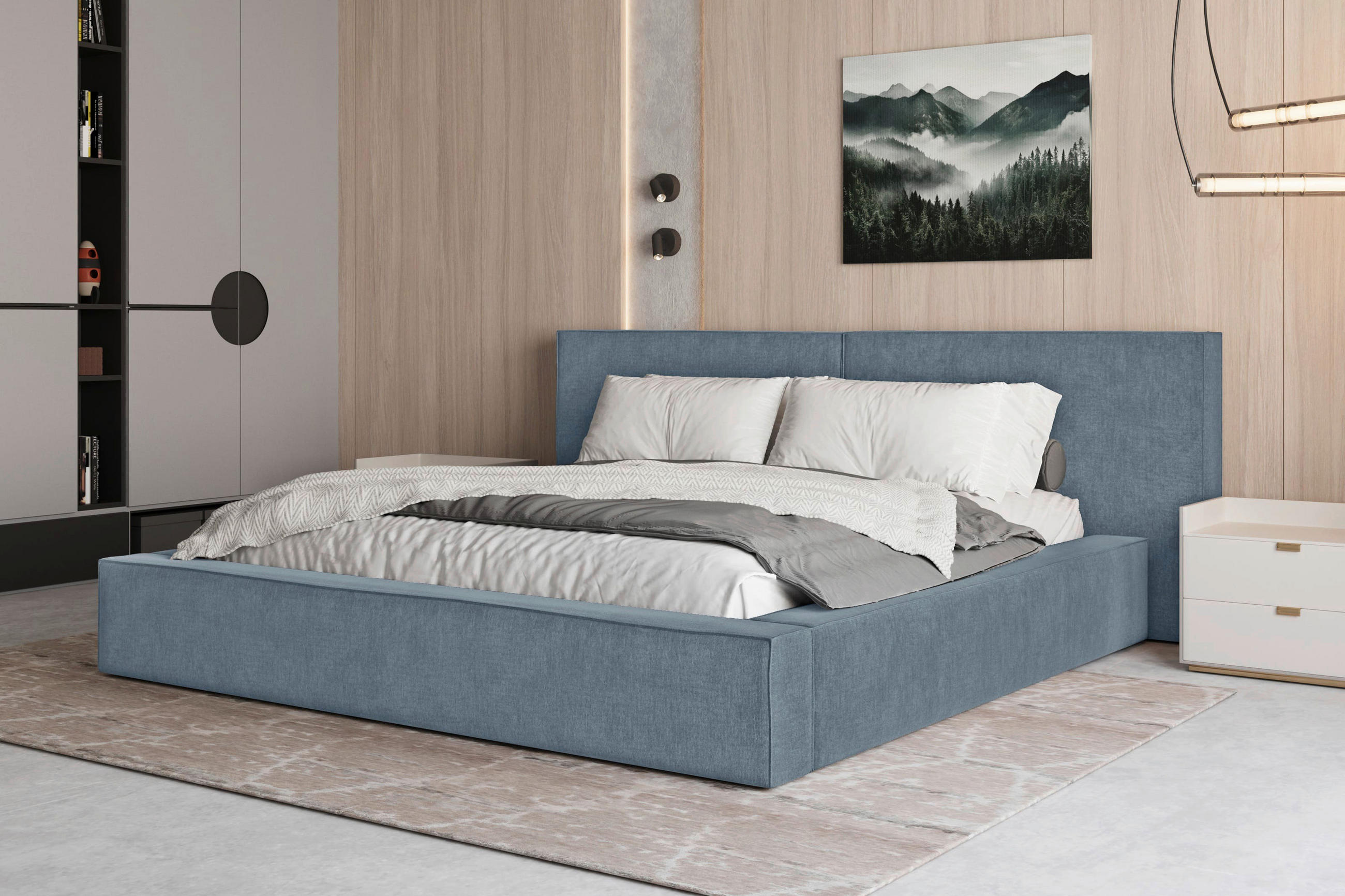 POLSTERBETT Bettkasten Blau 140/200 cm  - Blau/Schwarz, MODERN, Holz/Kunststoff (140/200cm) - MID.YOU