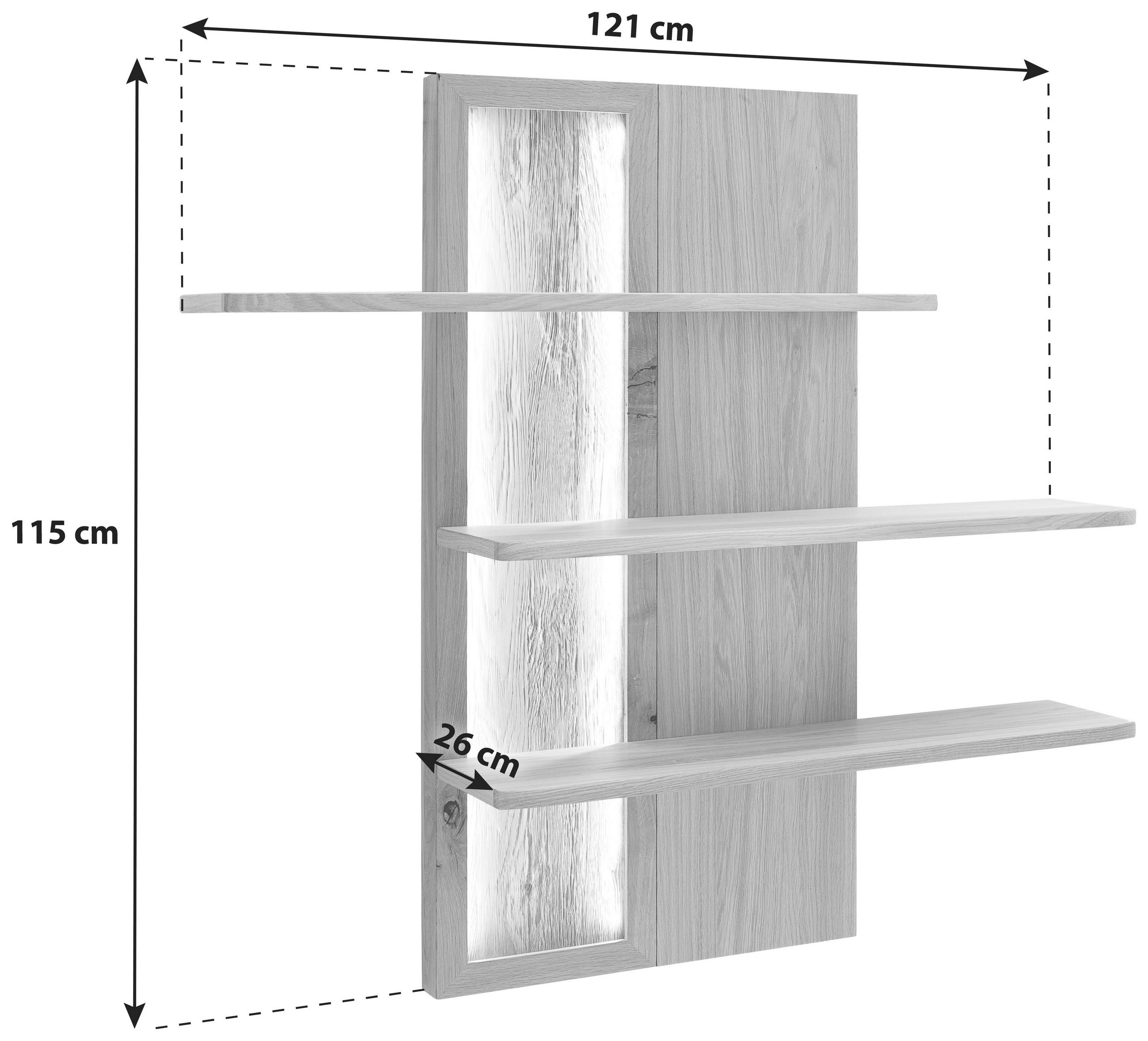 Thumbnail - Livetastic Wandregal, Eiche, Holz, Eiche, furniert,furniert, teilmassiv,massiv, 121x26x115 cm, Made in EU, Wohnzimmer, R...