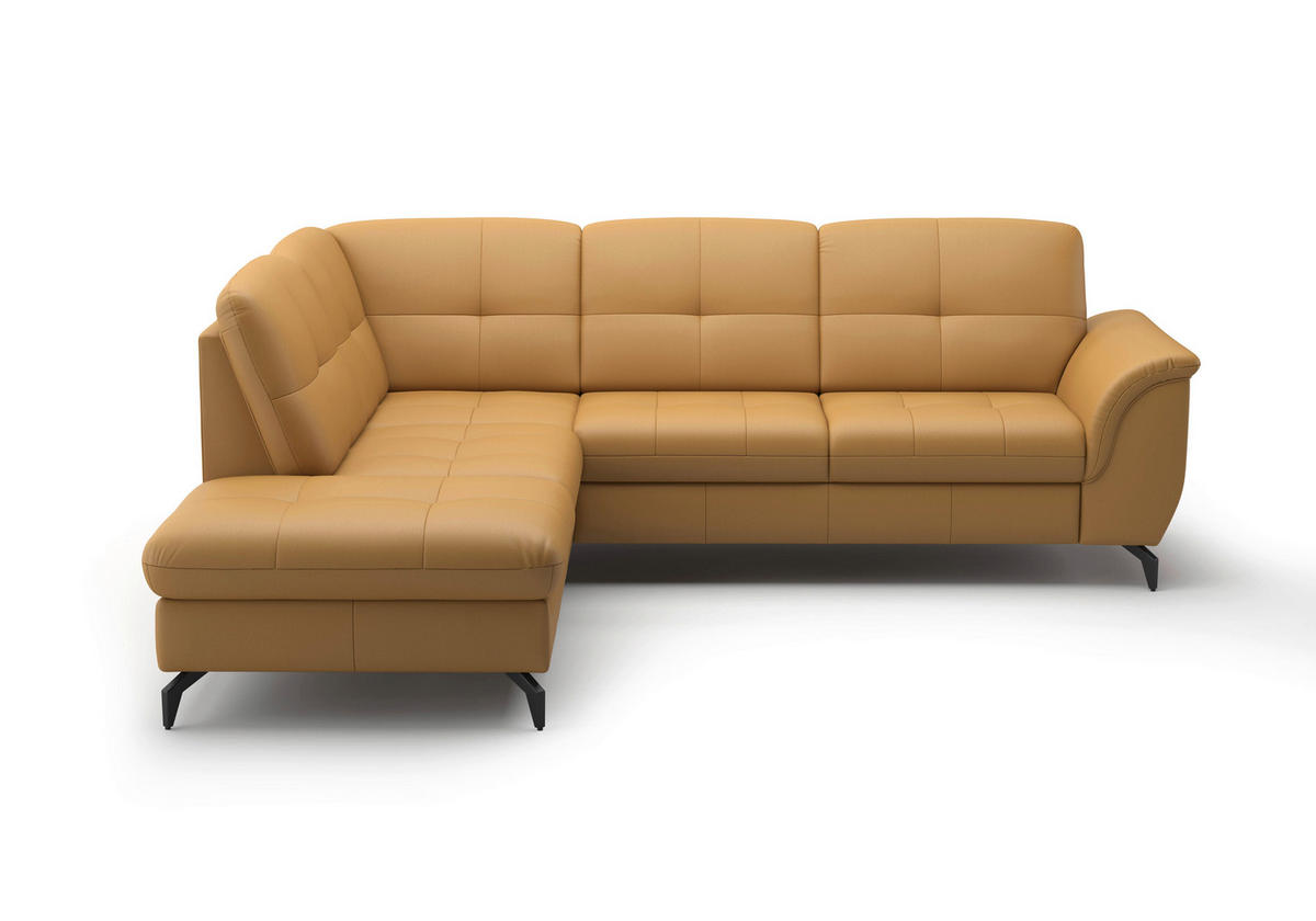 ECKSOFA in Vliesstoff Kombination Echtleder/Stoff Currygelb  212/244 cm  - Currygelb/Schwarz, MODERN, Leder/Textil (212/244cm) - Sit & More