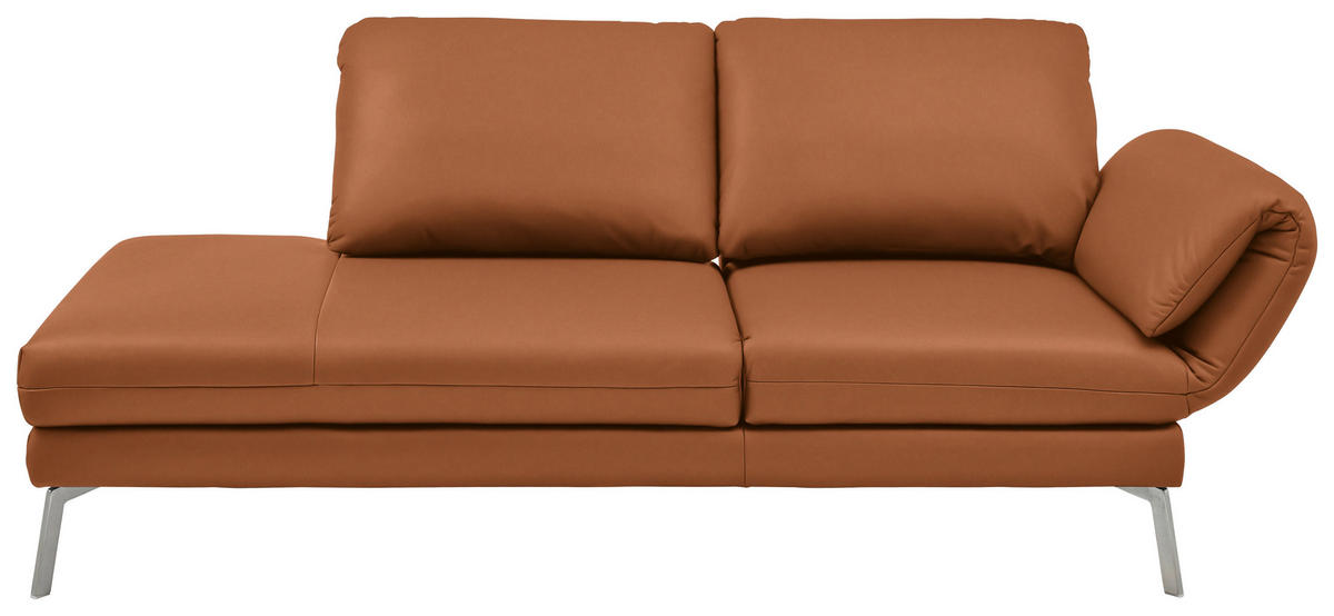 RÉCAMIERE Echtleder Cognac  - Chromfarben/Cognac, Design, Leder/Metall (209/85-109/95-16cm) - Dieter Knoll