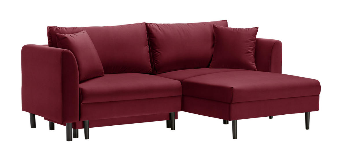 ECKSOFA Rot Velours  - Rot/Schwarz, Design, Holz/Textil (235/165cm) - Ti'me