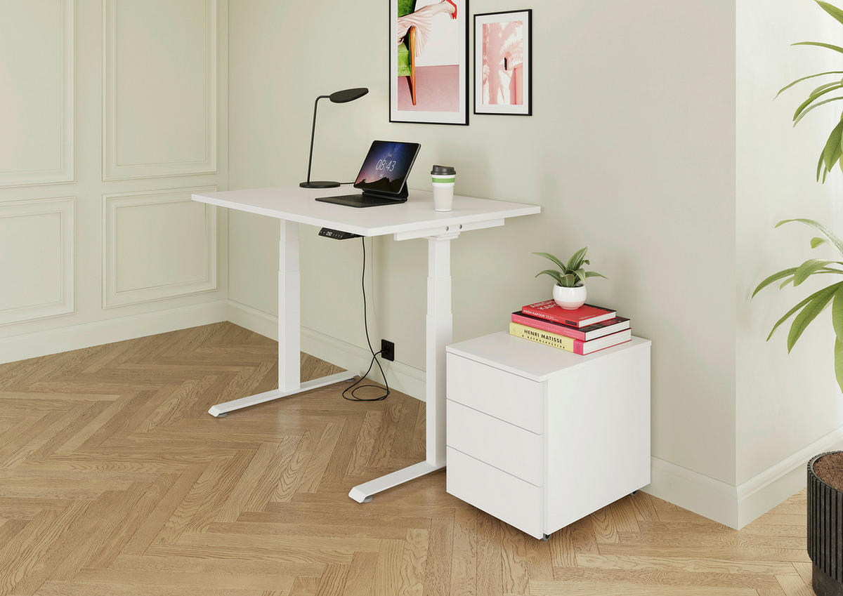SCHREIBTISCH 140/80/64,5-129,5 cm Weiß elektrisch höhenverstellbar  - Weiß, KONVENTIONELL, Holzwerkstoff/Metall (140/80/64,5-129,5cm) - Venda