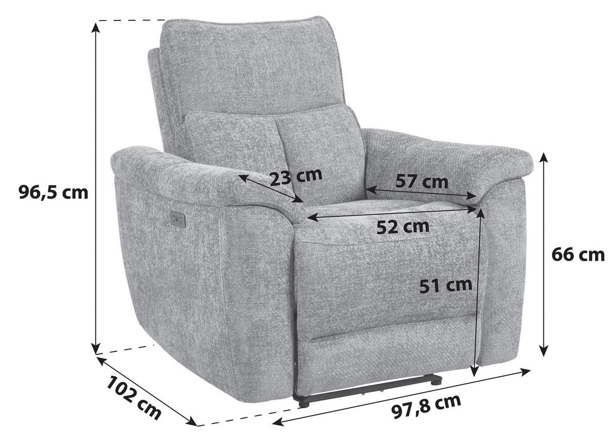 RELAXFÅTÖLJ i trä, metall, textil grå  - grå, Modern, metall/trä (97,8/96,5/102cm)