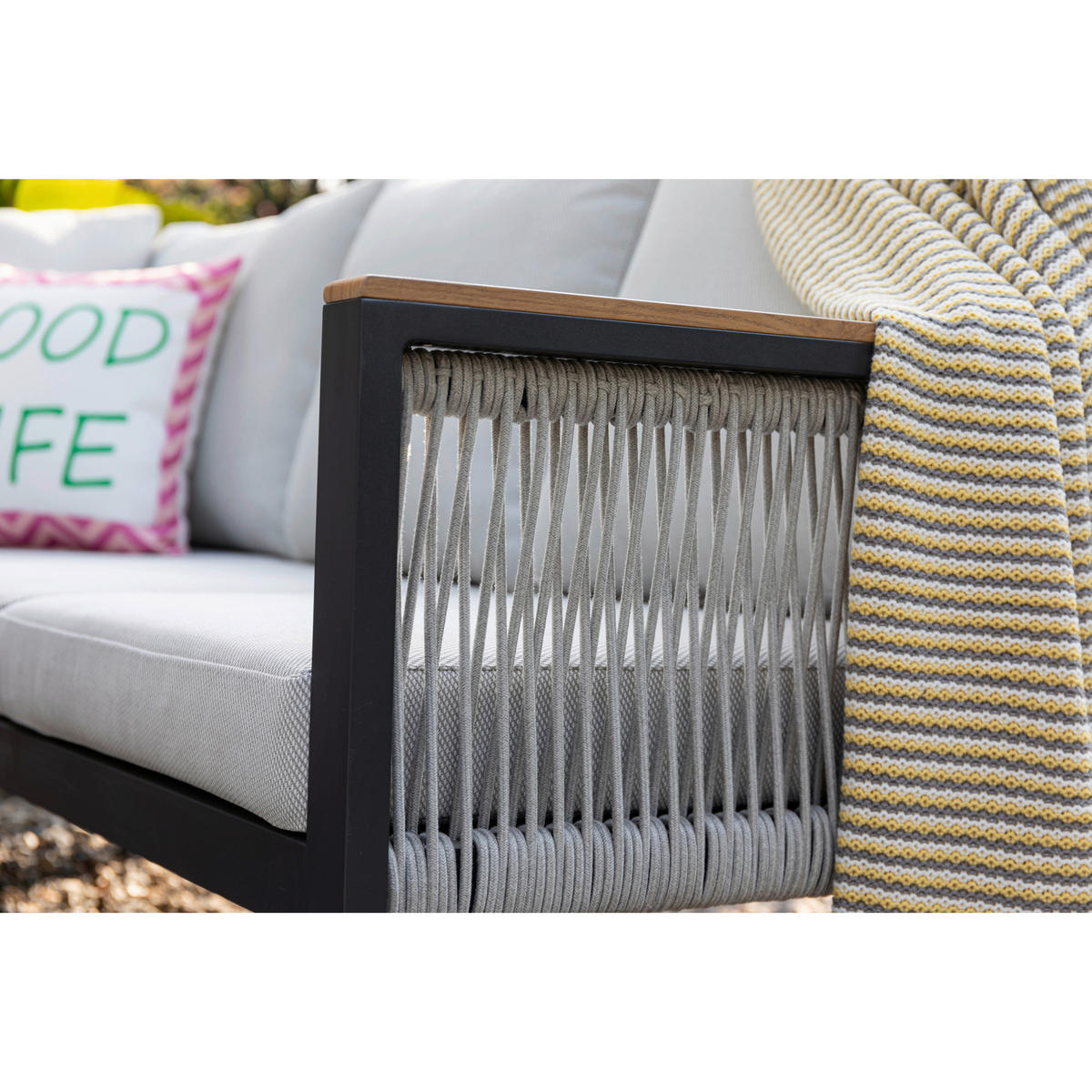 DINING-LOUNGESET Aluminium  - Ecru/Anthrazit, MODERN, Textil/Metall - Gardenson