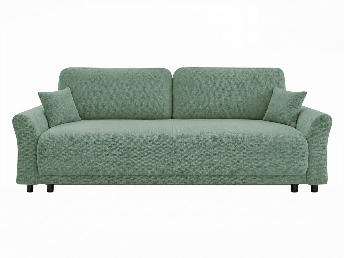 SCHLAFSOFA Flachgewebe, Struktur Grün  inkl. Zierkissen, Rückenkissen, Bettkasten, Schlaffunktion, Rücken echt  - Schwarz/Grün, Design, Textil (244/88/100cm) - P & B