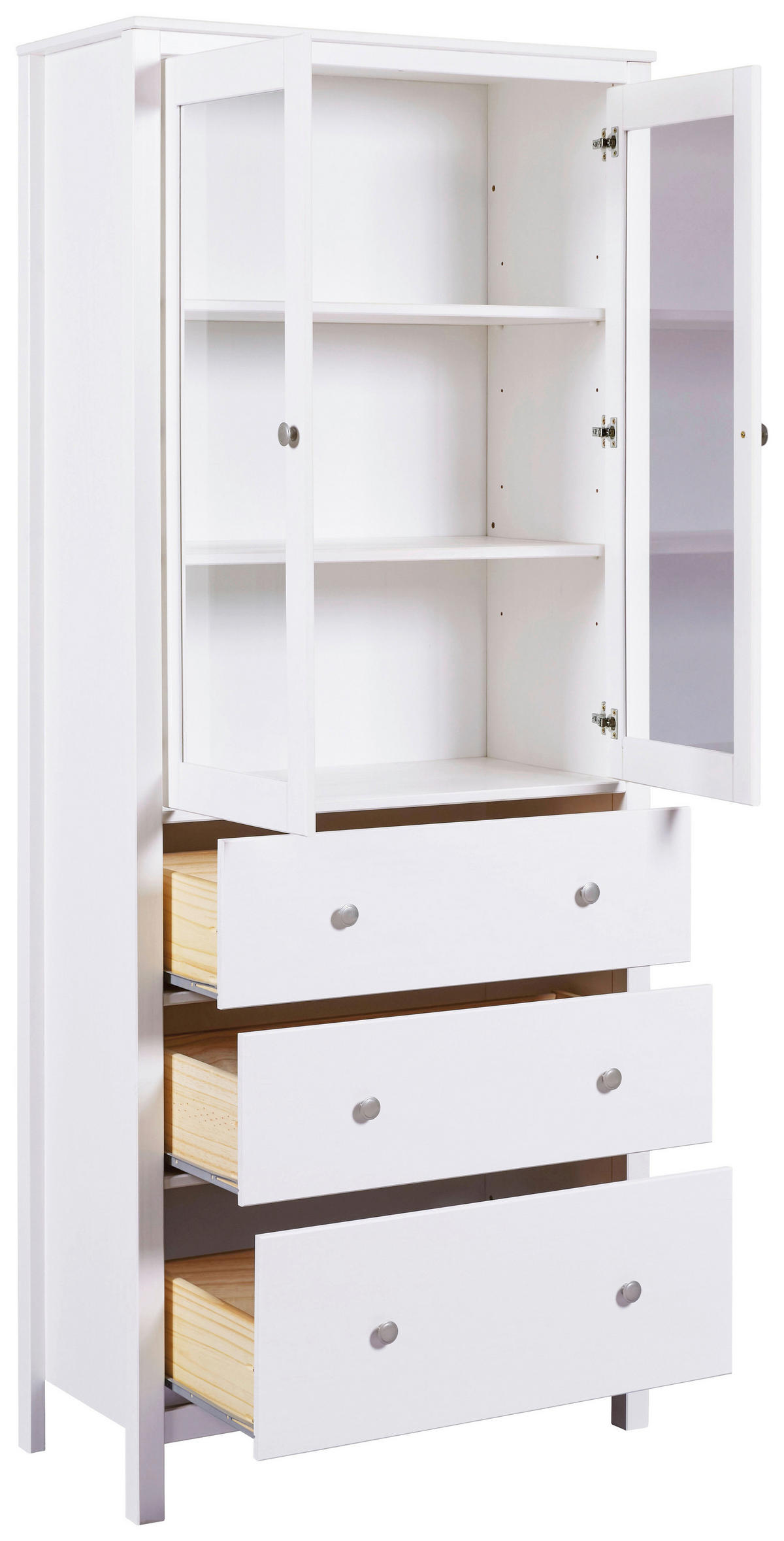 VITRINA, masivno bor bela - siva/bela, Design, kovina/steklo (82/197/40cm) - Livetastic