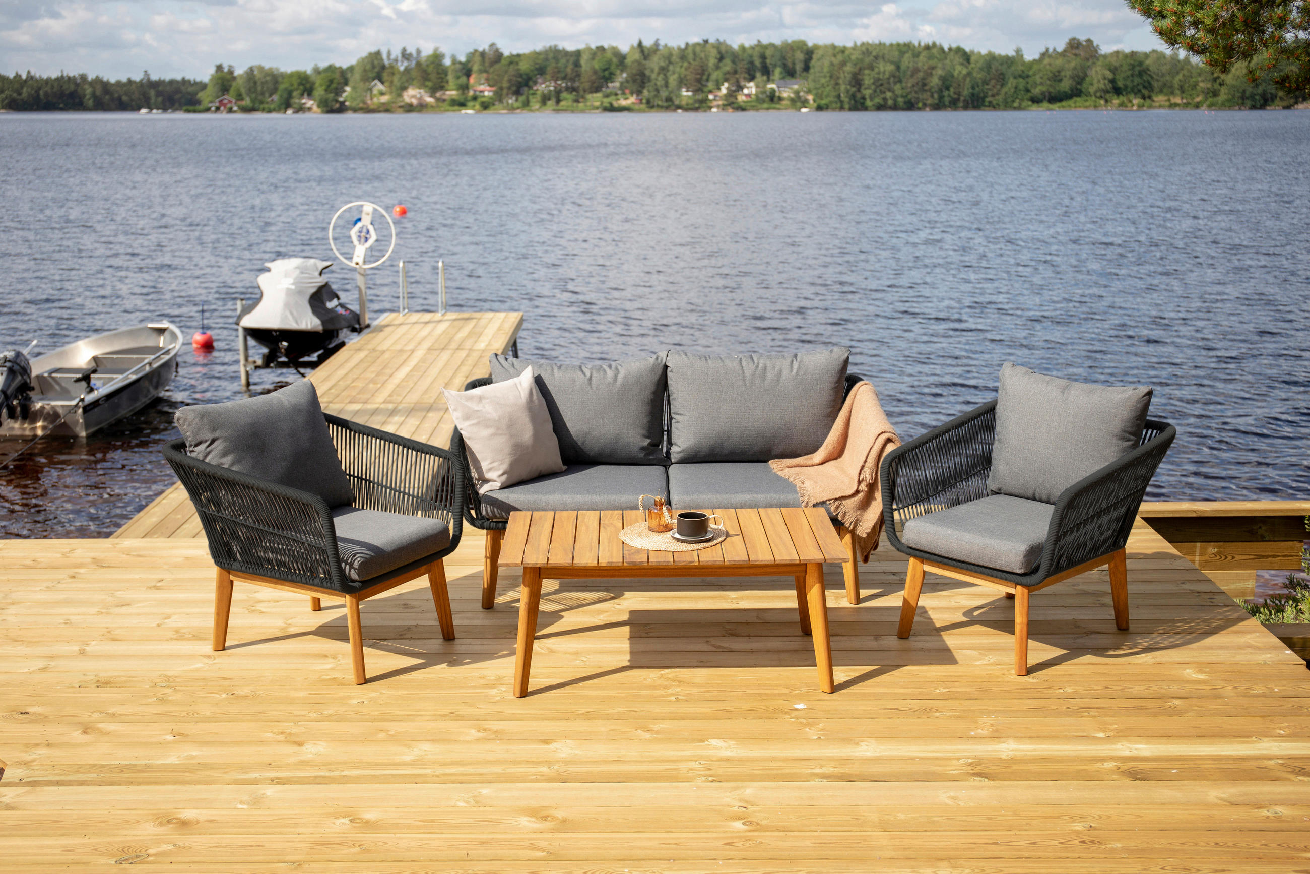 LOUNGEGRUPP 4 delar  - mörkgrå/svart, Klassisk, metall/trä (164/75null) - Gardenson
