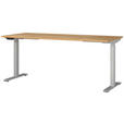 SCHREIBTISCH 180/80/72-118 cm  in Silberfarben, Eichefarben  - Eichefarben/Silberfarben, MODERN, Holzwerkstoff/Metall (180/80/72-118cm) - Novel