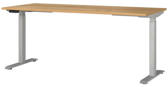 SCHREIBTISCH 180/80/72-118 cm in Silberfarben, Eichefarben - Eichefarben/Silberfarben, MODERN, Holzwerkstoff/Metall (180/80/72-118cm) - Novel