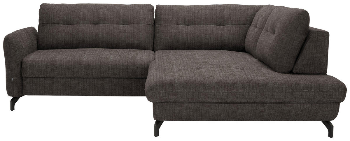 ECKSOFA in Flachgewebe, Leinenoptik Braun  - Schwarz/Braun, Modern, Textil/Metall (247/208cm) - Xora