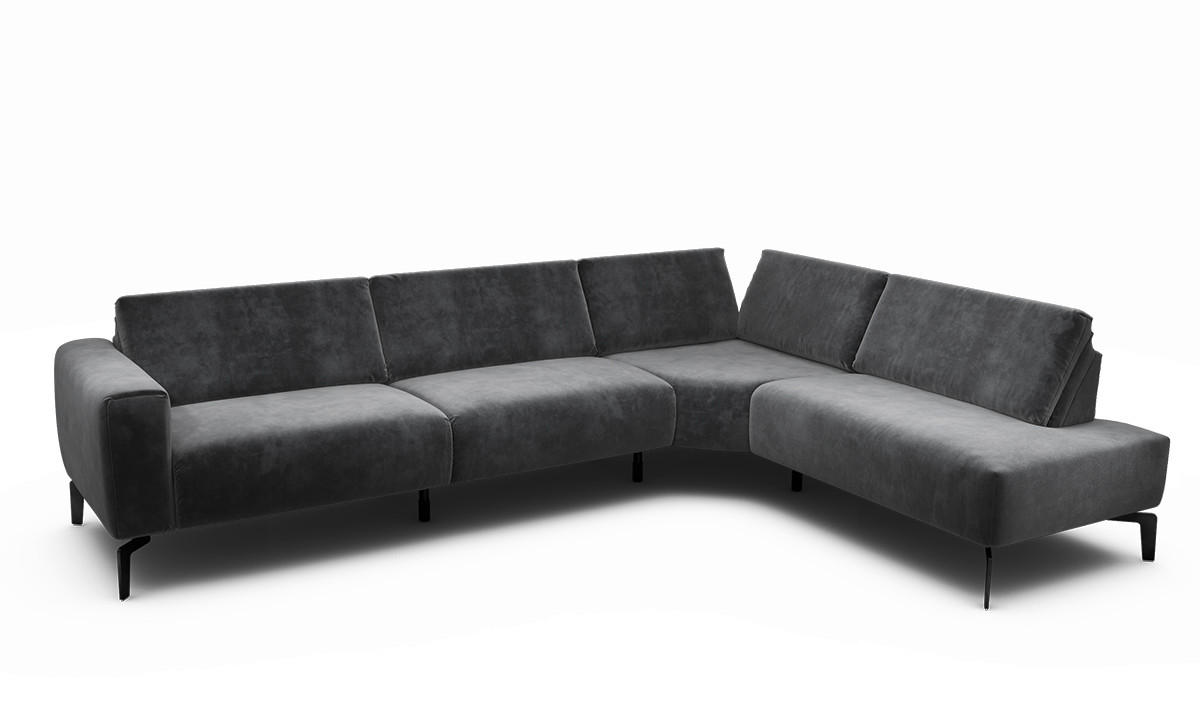 ECKSOFA in Samt Anthrazit  296/213 cm  - Anthrazit/Schwarz, Design, Textil/Metall (296/213cm) - SENSOO