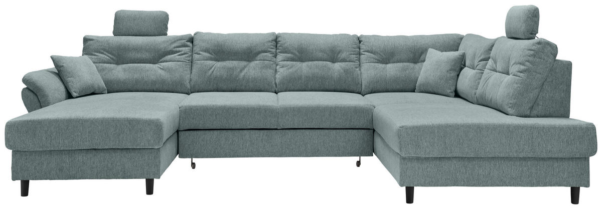 WOHNLANDSCHAFT Blau Chenille  - Blau/Schwarz, MODERN, Holz/Textil (176/338/206cm) - Livetastic