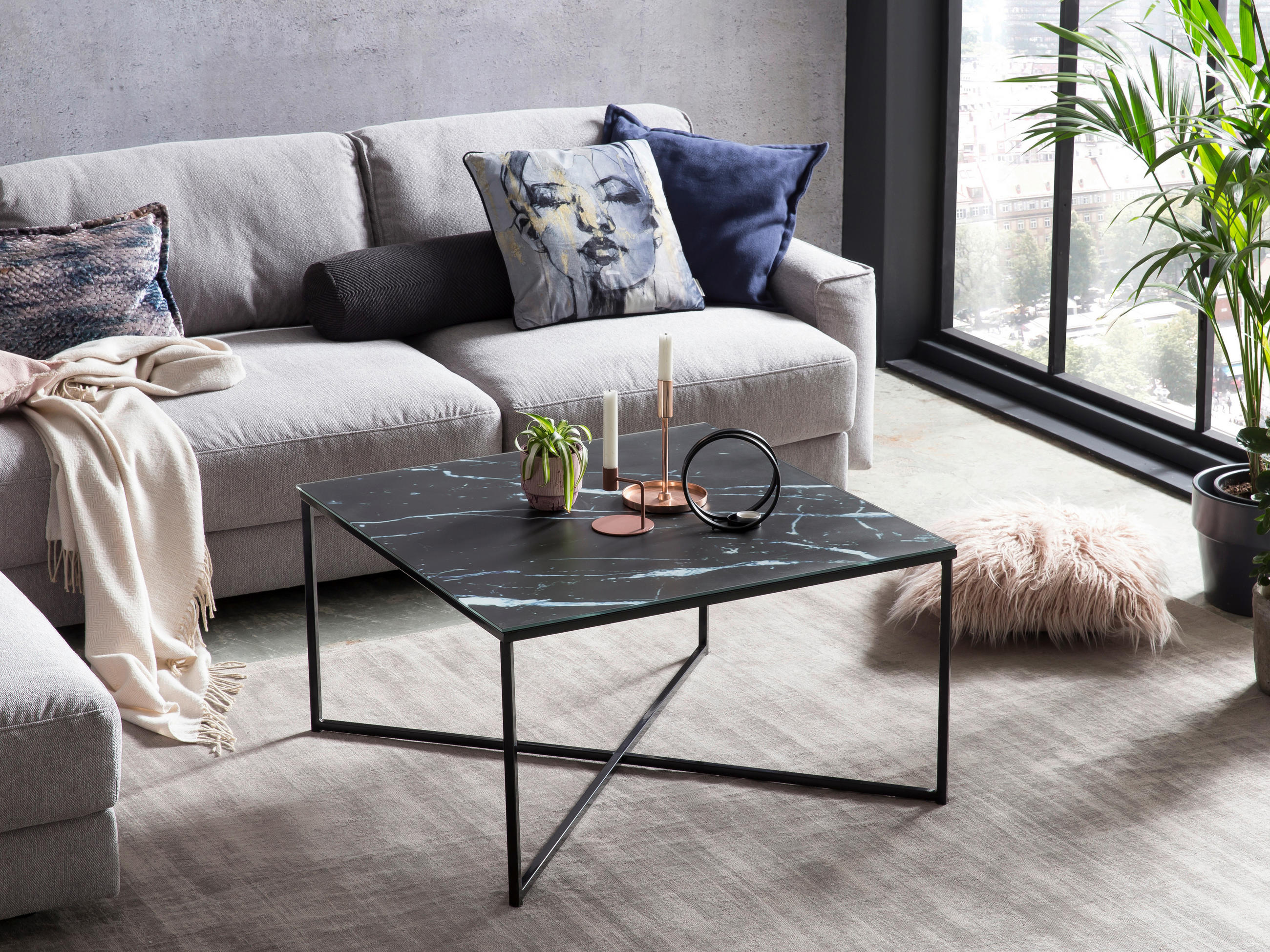 COUCHTISCH 80/80/45 cm quadratisch Schwarz  - Schwarz, Design, Glas/Metall (80/80/45cm) - Livetastic