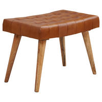 HOCKER in Leder Braun  - Braun, Natur, Leder/Holz (67/47/39cm) - MID.YOU