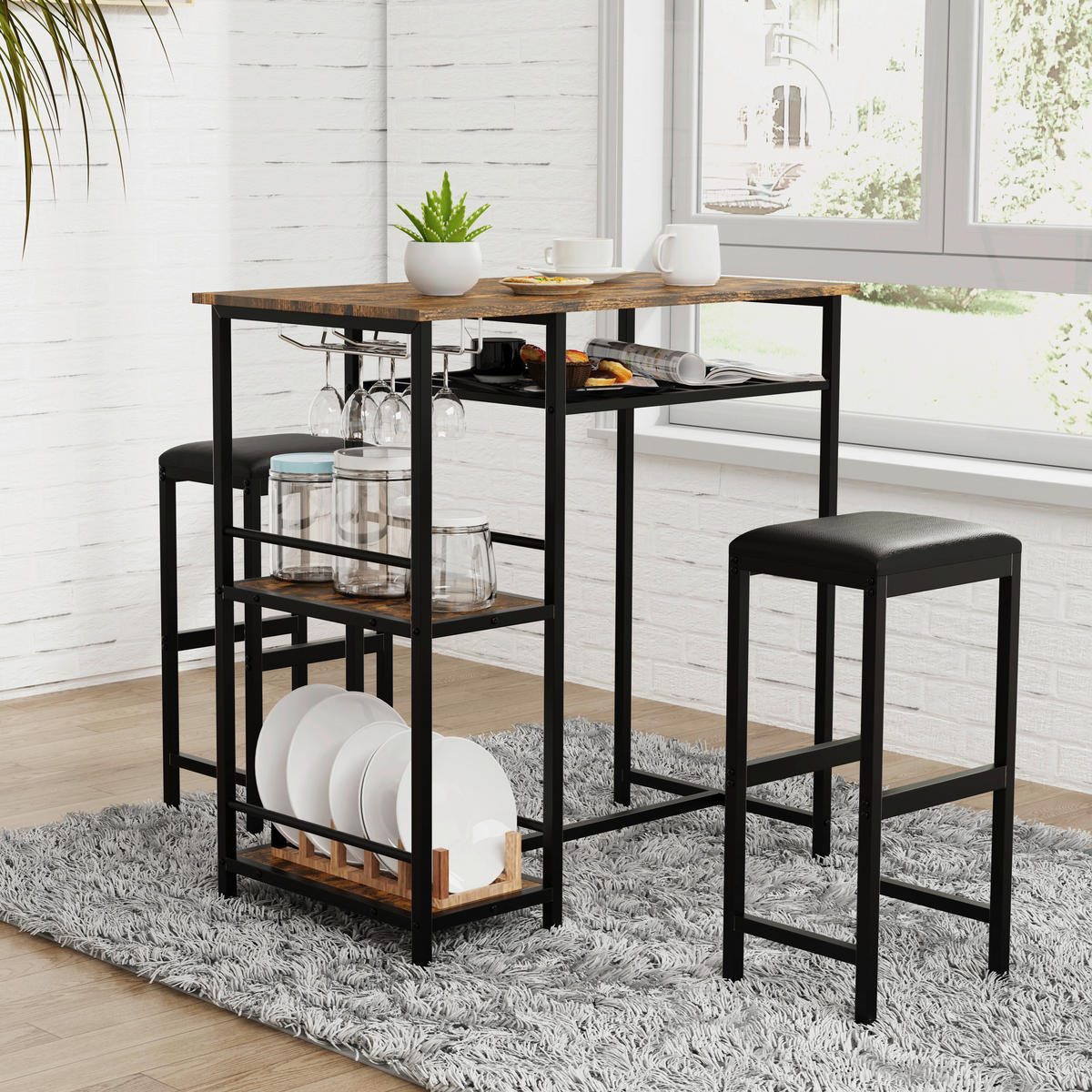 BARTISCH rechteckig Eichefarben, Schwarz  - Eichefarben/Schwarz, Design, Holzwerkstoff/Metall (90/50/93cm) - MID.YOU