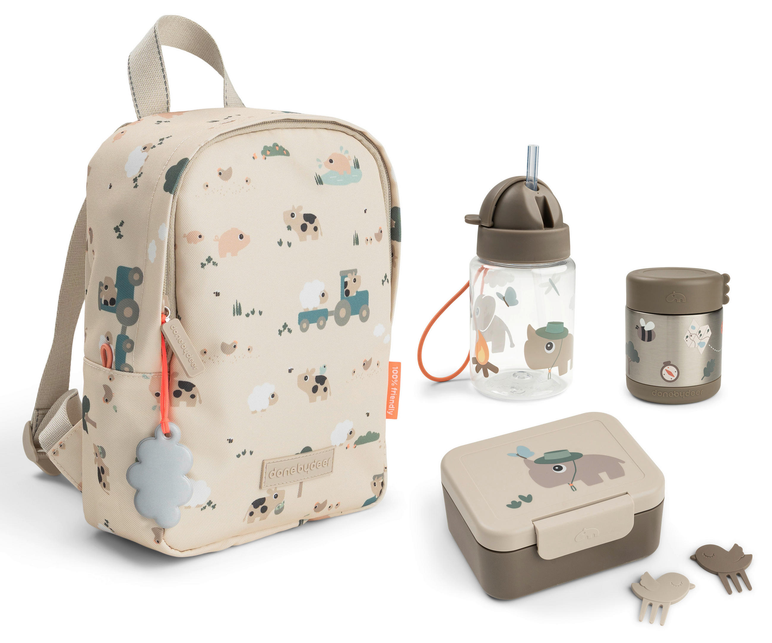 KINDERRUCKSACKSET - Beige/Hellgrau, Basics, Kunststoff/Textil (19/9/26cm) - done by deer