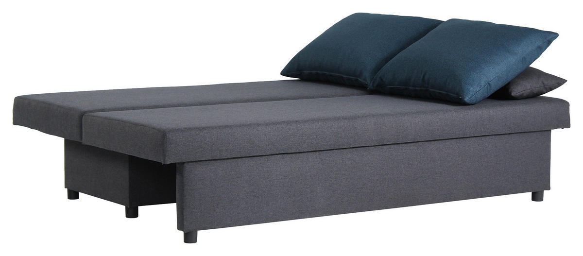 SCHLAFSOFA NEO Webstoff Blau, Dunkelgrau  inkl. Rückenkissen, Armlehnenkissen, Bettkasten  - Blau/Dunkelgrau, Basics, Kunststoff/Textil (192/82/82cm) - P & B