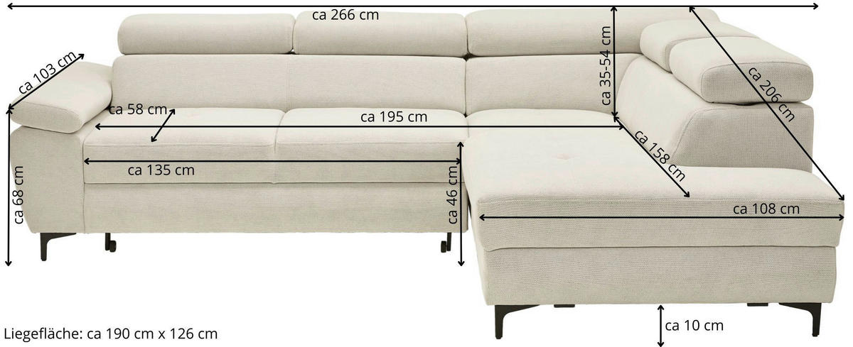 ECKSOFA inkl. Funktion COMBO Schlammfarben Flachgewebe  - Schlammfarben/Schwarz, Design, Textil/Metall (266/206cm) - Stylife
