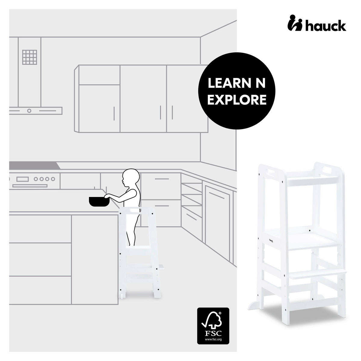 LERNTURM Learn N Explore  - Weiß, Basics, Holz (46/90,5/54cm) - Hauck