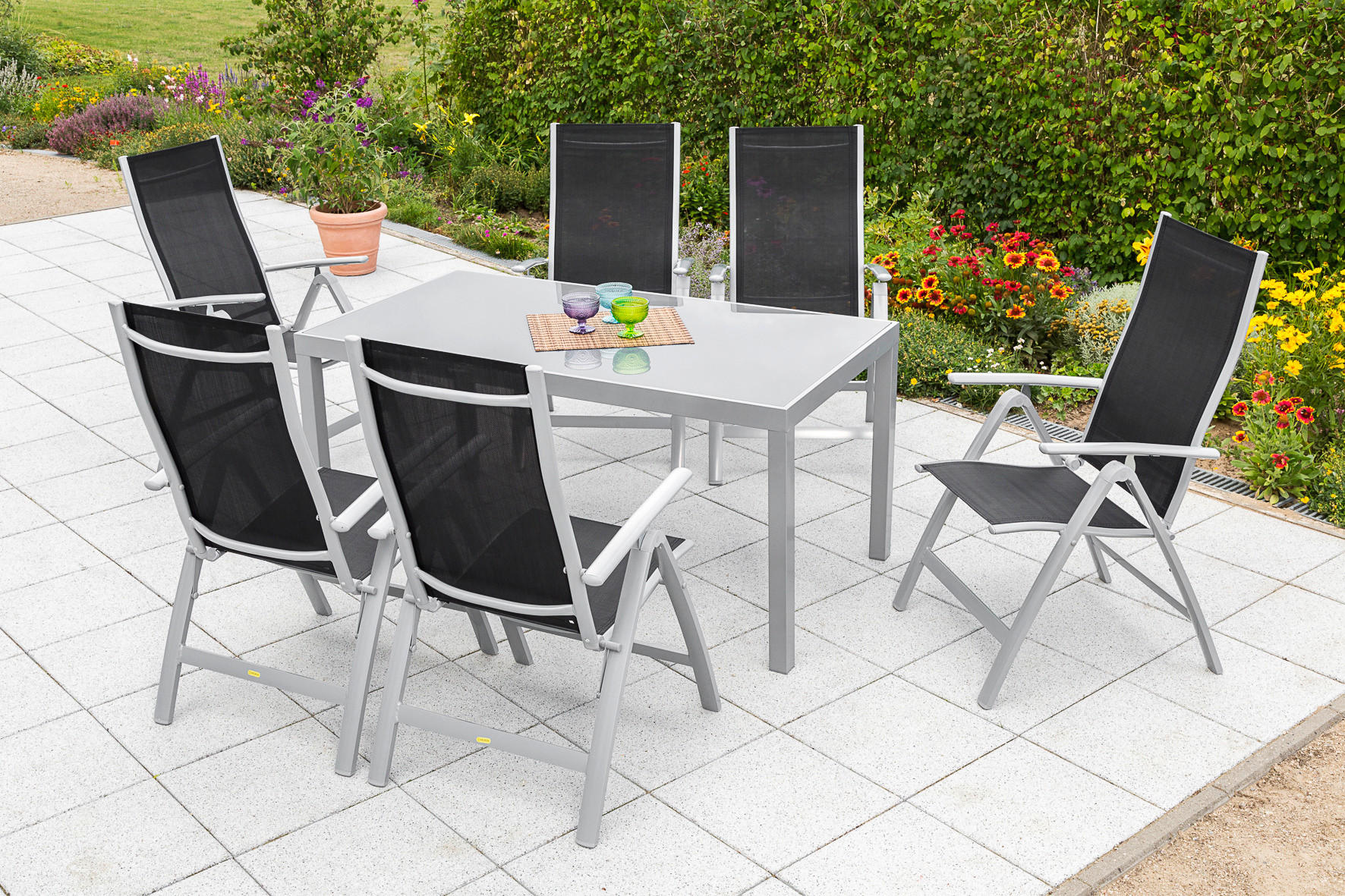 GARTENSET Aluminium  - Silberfarben/Schwarz, MODERN, Textil/Metall - Gardenson