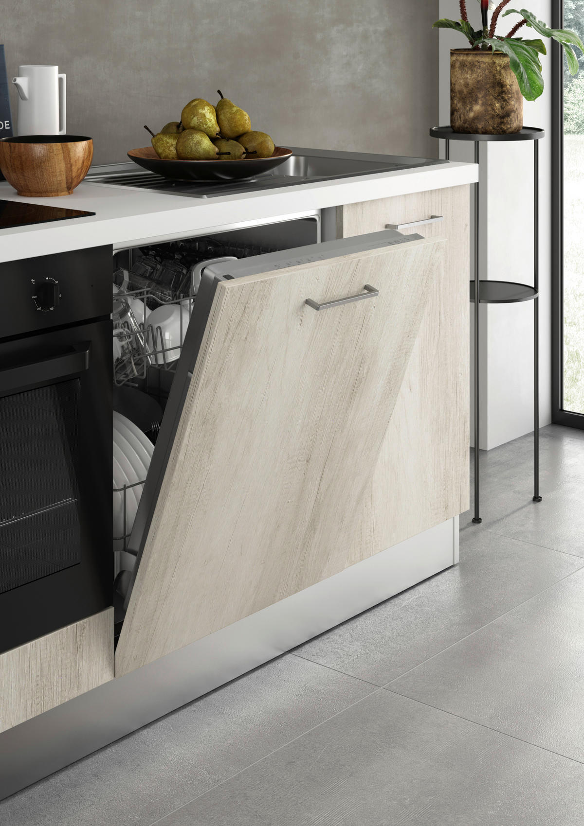 KÜCHENBLOCK   in Eiche Bianco  - Eiche Bianco/Alufarben, MODERN, Holzwerkstoff/Kunststoff (255/88/216cm) - MID.YOU