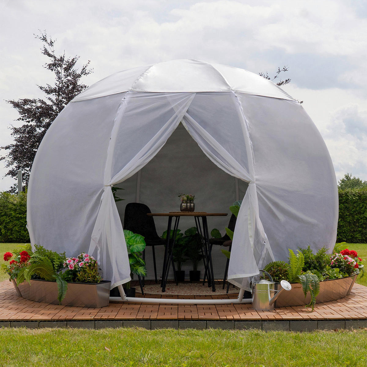 PAVILLON 372/250/372 cm Aluminium  - Silberfarben/Weiß, Basics, Textil/Metall (372/250/372cm)