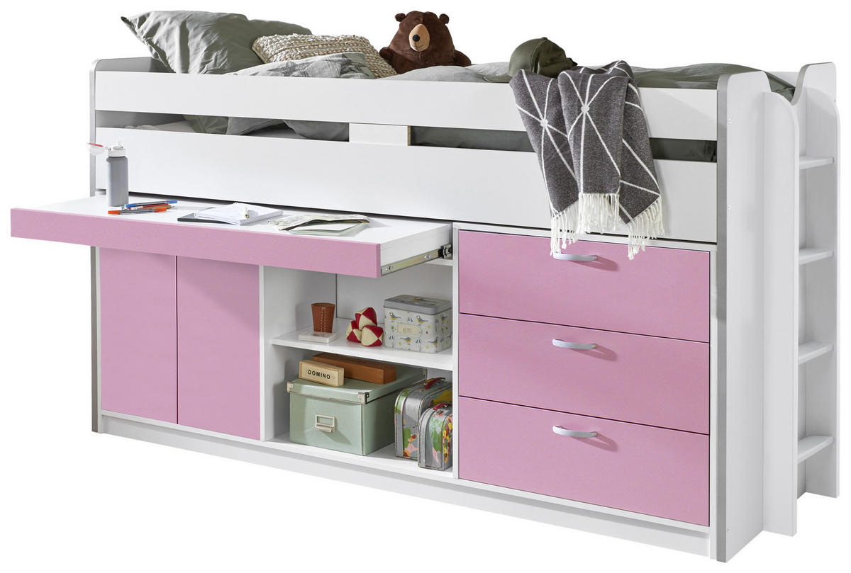 SREDNJE VISOKI KREVET    - bijela/ružičasta, Moderno, drvni materijal (90/200cm) - Livetastic