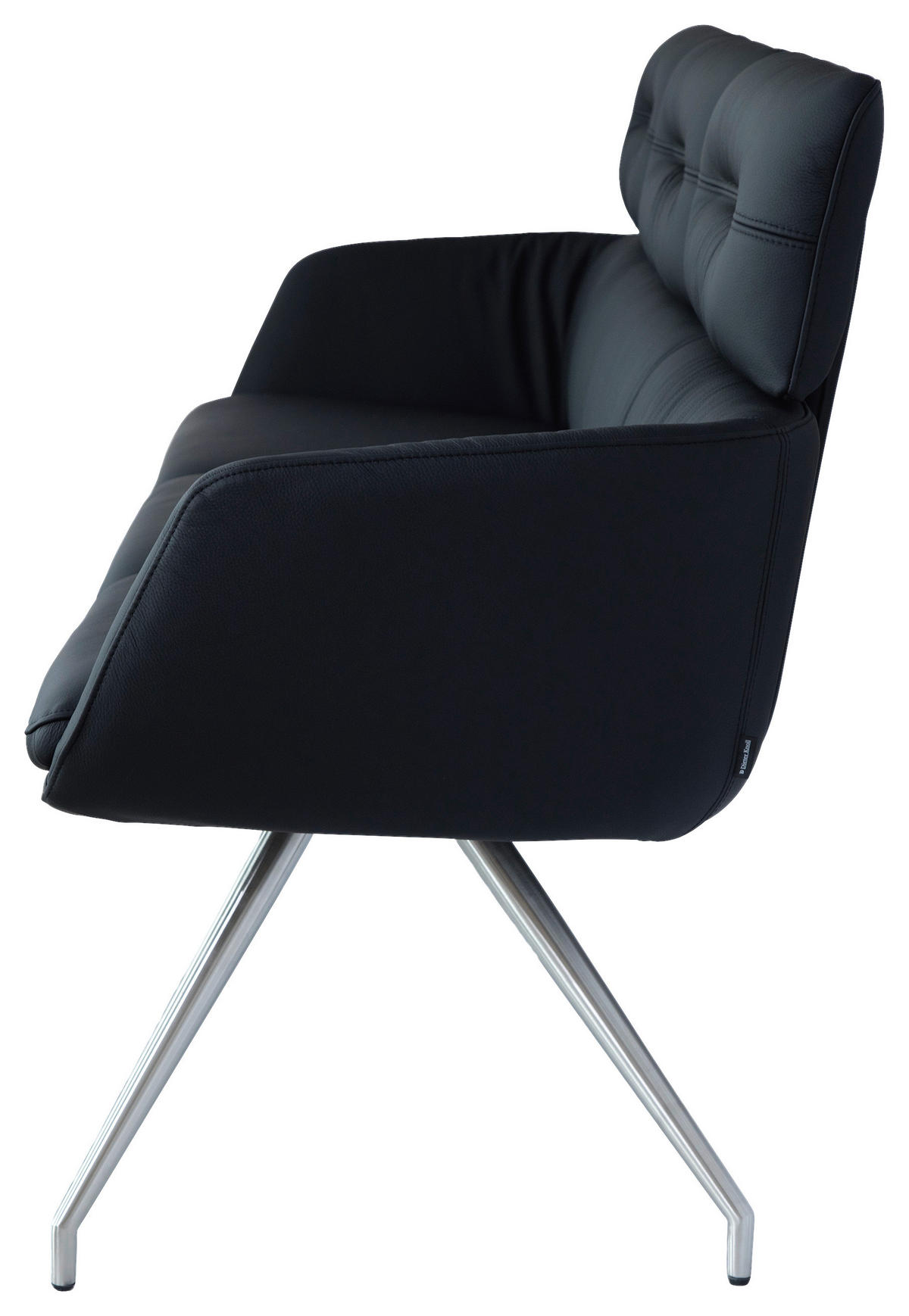 SITZBANK 200/92,5/67 cm Echtleder Schwarz, Edelstahlfarben  - Edelstahlfarben/Schwarz, Design, Leder/Metall (200/92,5/67cm) - Dieter Knoll