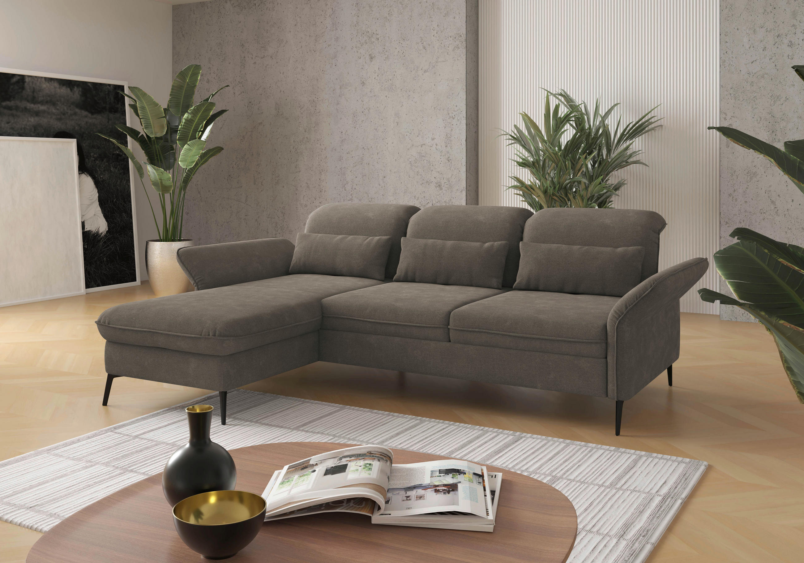 ECKSOFA in Flachgewebe Schlammfarben  198/264 cm  - Schlammfarben/Schwarz, KONVENTIONELL, Textil/Metall (198/264cm) - Sit & More