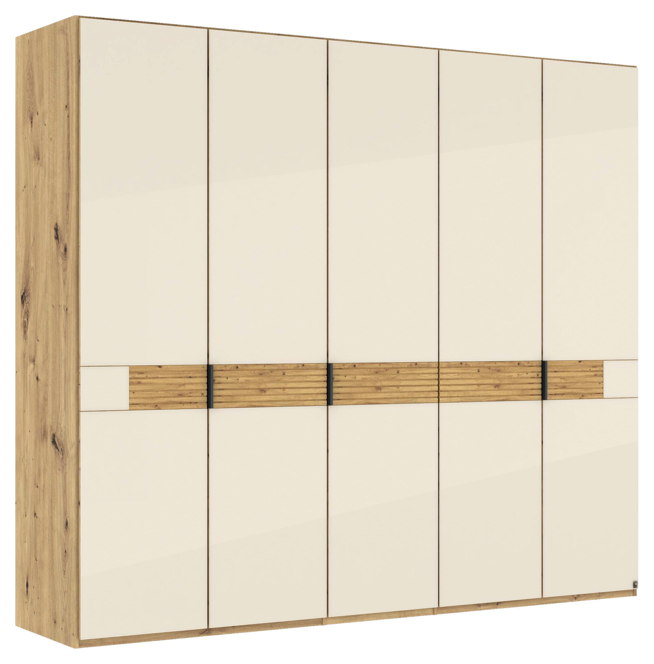 DREHTÜRENSCHRANK 250/216/58 cm,  in Champagner, Eiche Bianco, 5 Tür(en)  - Schieferfarben/Eiche Bianco, Design, Glas/Holz (250/216/58cm) - Musterring