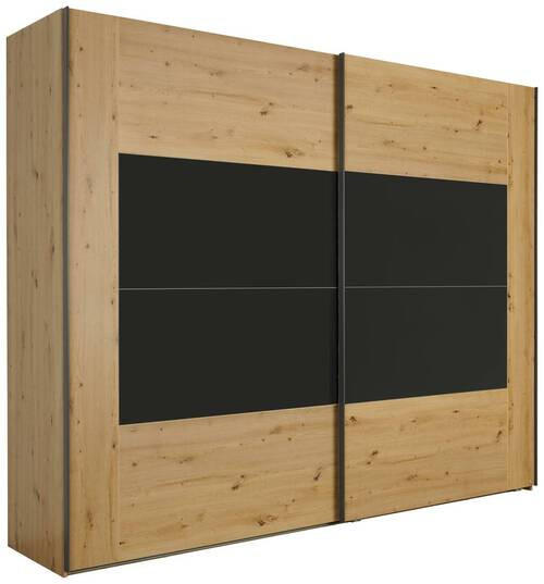 SCHWEBETÜRENSCHRANK 271/223/69 cm 2-türig Eichefarben, Dunkelgrau  - Eichefarben/Dunkelgrau, KONVENTIONELL, Glas/Holzwerkstoff (271/223/69cm) - Xora