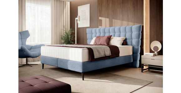 BOXSPRINGBETT 180/200 cm  in Graublau  - Graublau/Schwarz, Design, Holz/Holzwerkstoff (180/200cm) - Esposa