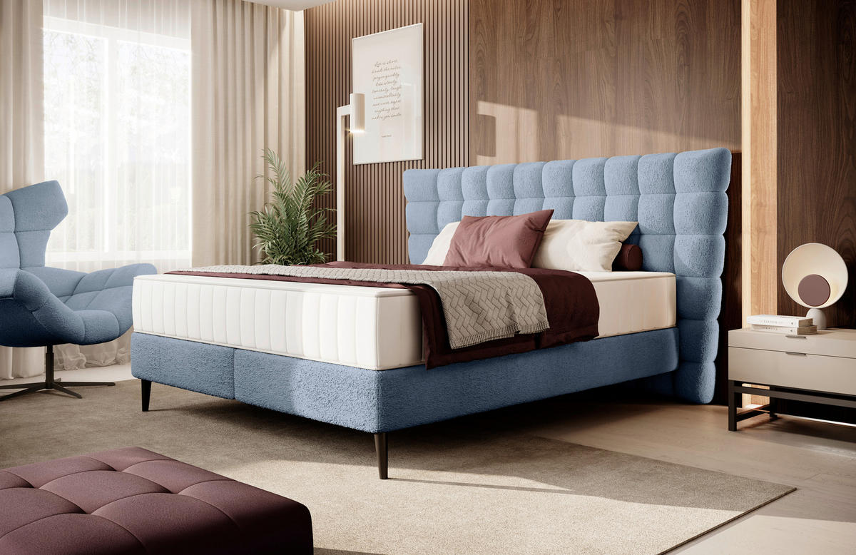 BOXSPRINGBETT 160/200 cm  in Graublau  - Graublau/Schwarz, Design, Holz/Holzwerkstoff (160/200cm) - Esposa