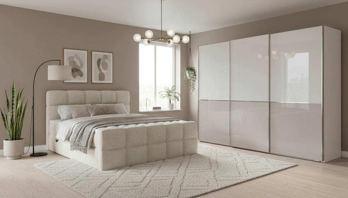 BOXBETT 140/200 cm,  in Beige, gepolstertes Kopfteil, Bettkasten, Topper, H3 = fest  - Beige/Schwarz, Design, Holzwerkstoff/Kunststoff (140/200cm) - Xora