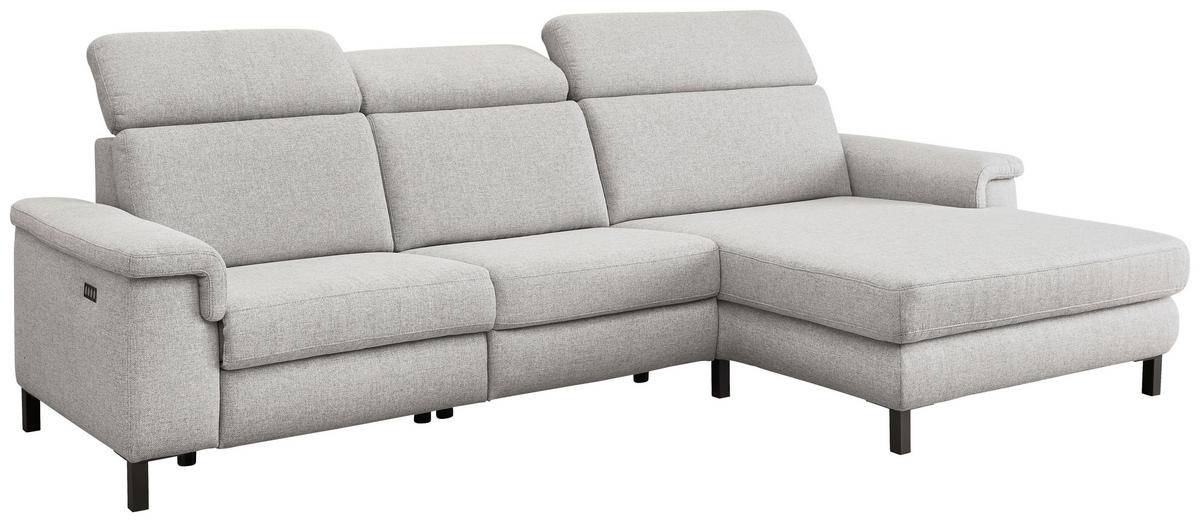 ECKSOFA in Flachgewebe Hellgrau  - Hellgrau/Schwarz, Konventionell, Textil/Metall (304/182cm) - Pure Home Comfort