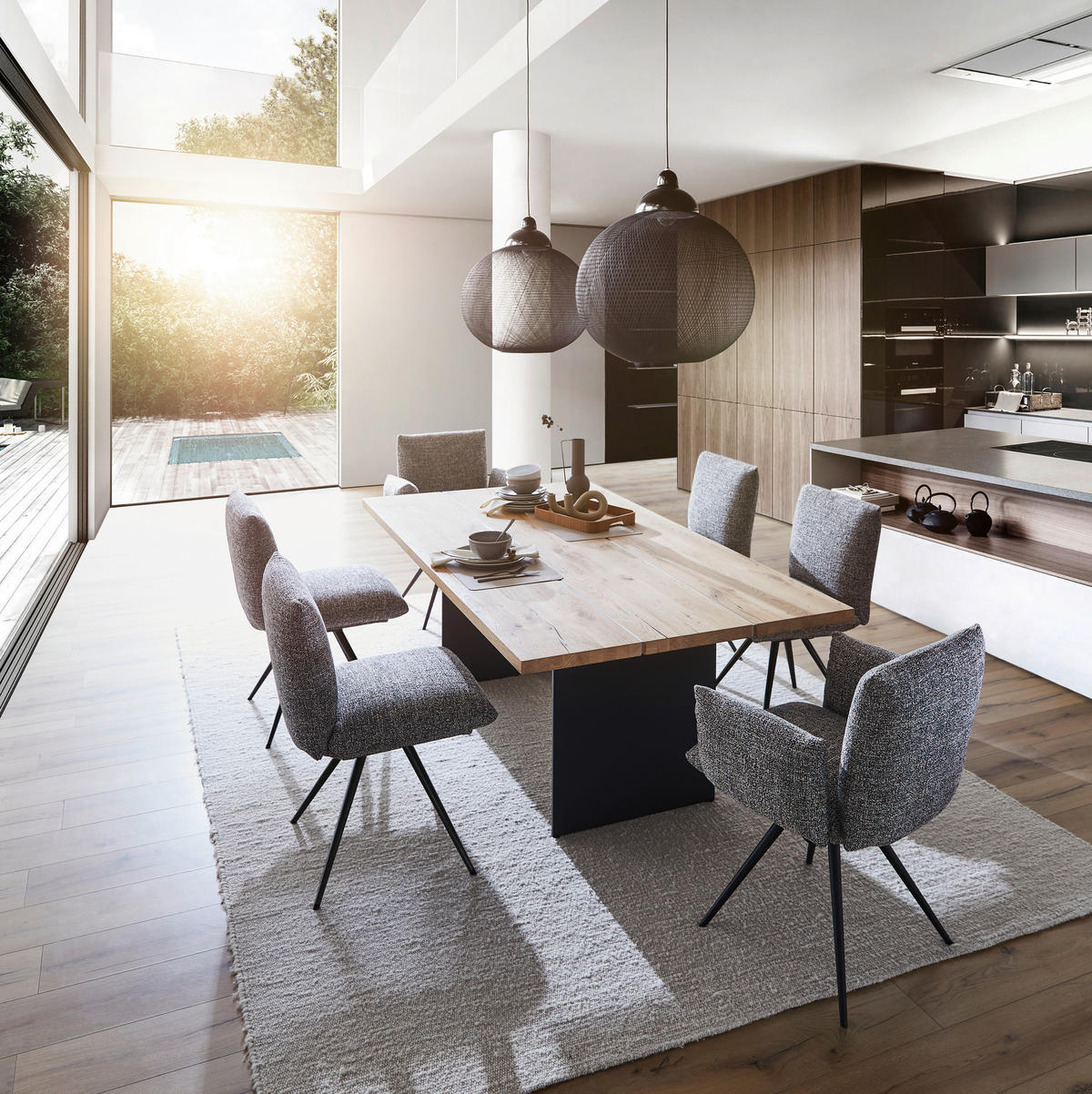 ESSTISCH Eiche furniert rechteckig Anthrazit, Eichefarben  - Eichefarben/Anthrazit, Design, Holz/Metall (200/110/75cm) - Venjakob