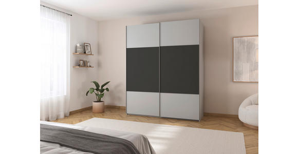 SCHWEBETÜRENSCHRANK 181/223/68 cm 2-türig Graphitfarben, Grau  - Alufarben/Graphitfarben, KONVENTIONELL, Holzwerkstoff/Metall (181/223/68cm) - Novel